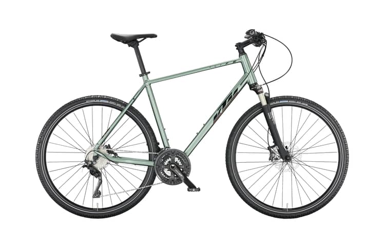 Green-and-black X-Life Race mountain bike with 56cm frame, adjustable front suspension, and multi-gear system.